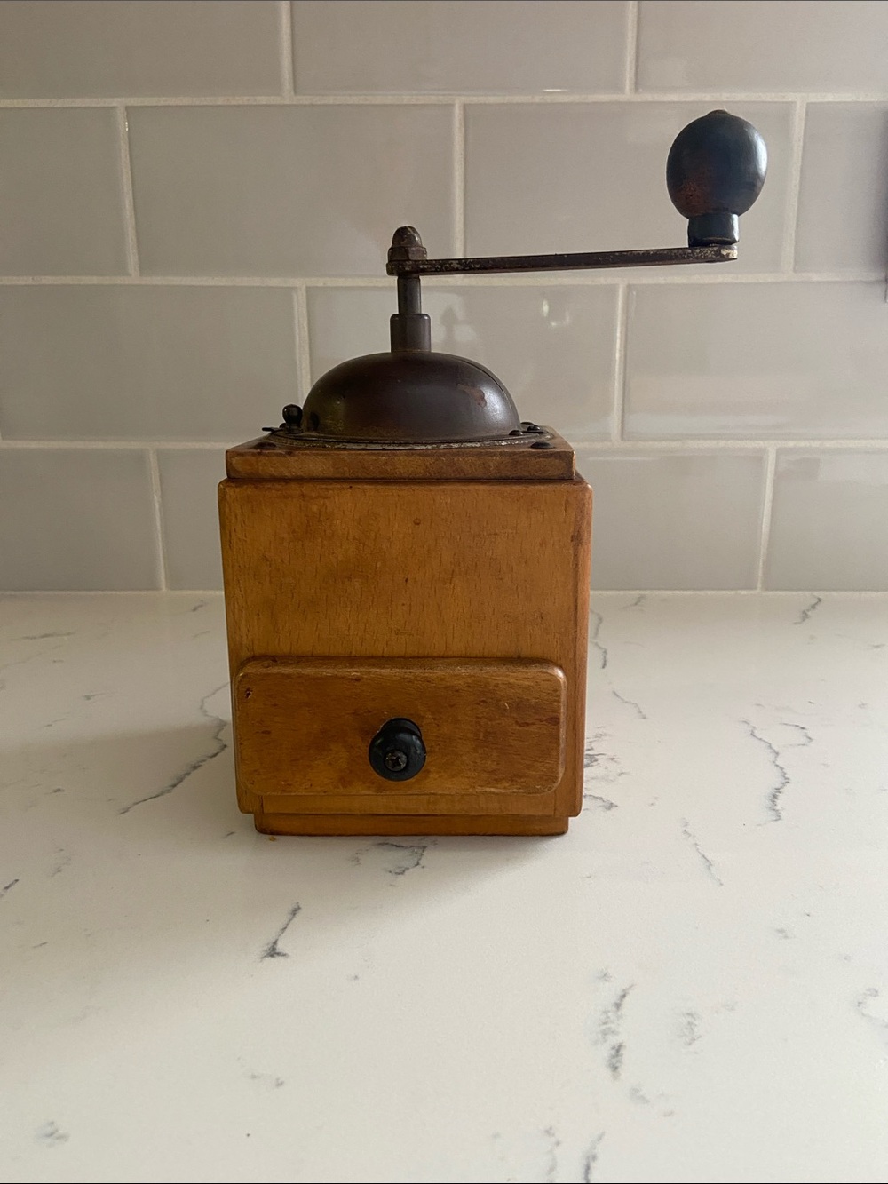 Vintage Antique Wood Hand Crank Coffee Grinder Box Mill